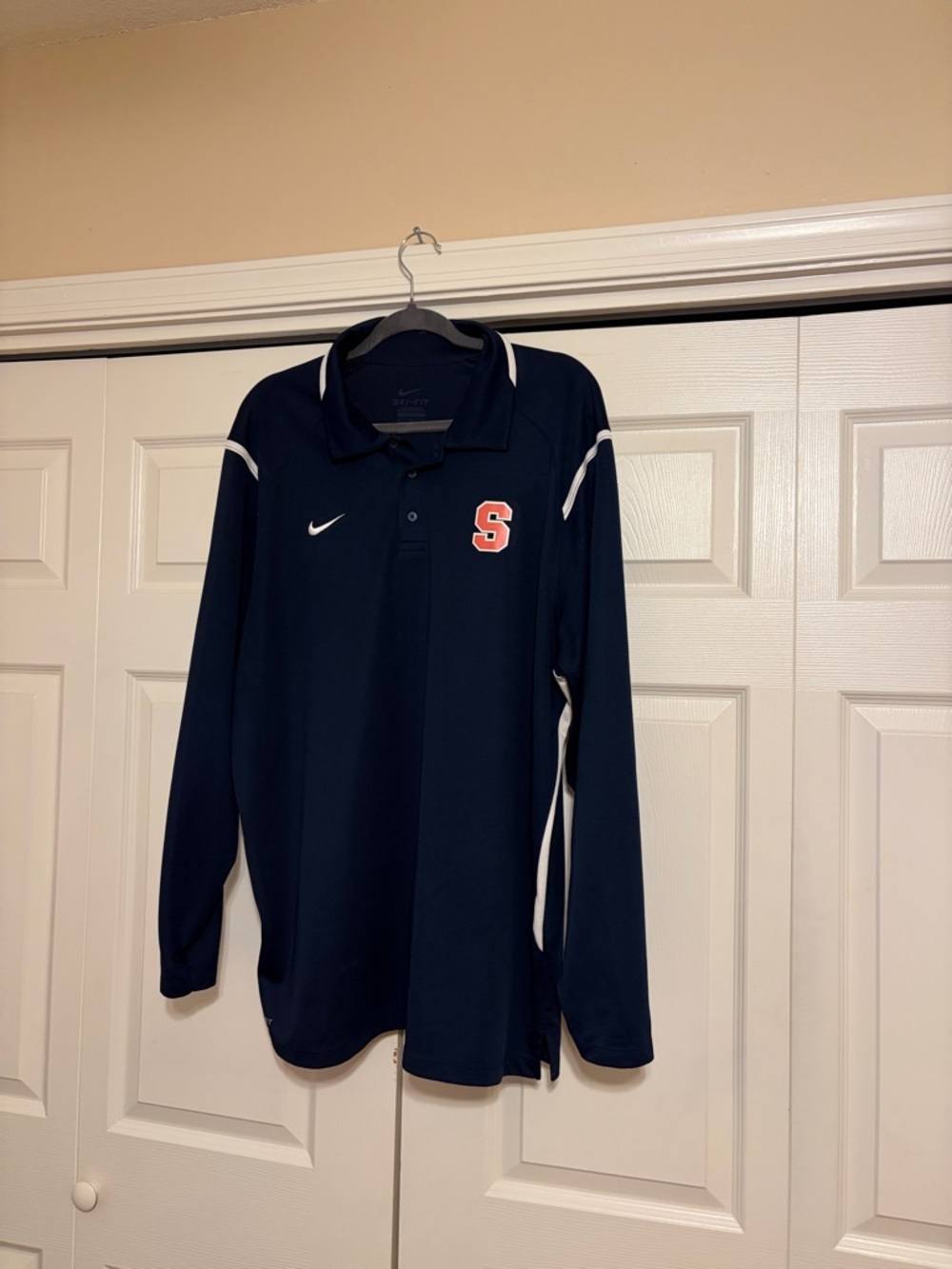 Nike Navy Long Sleeve Polo with Orange 'S' Patch and White Accents